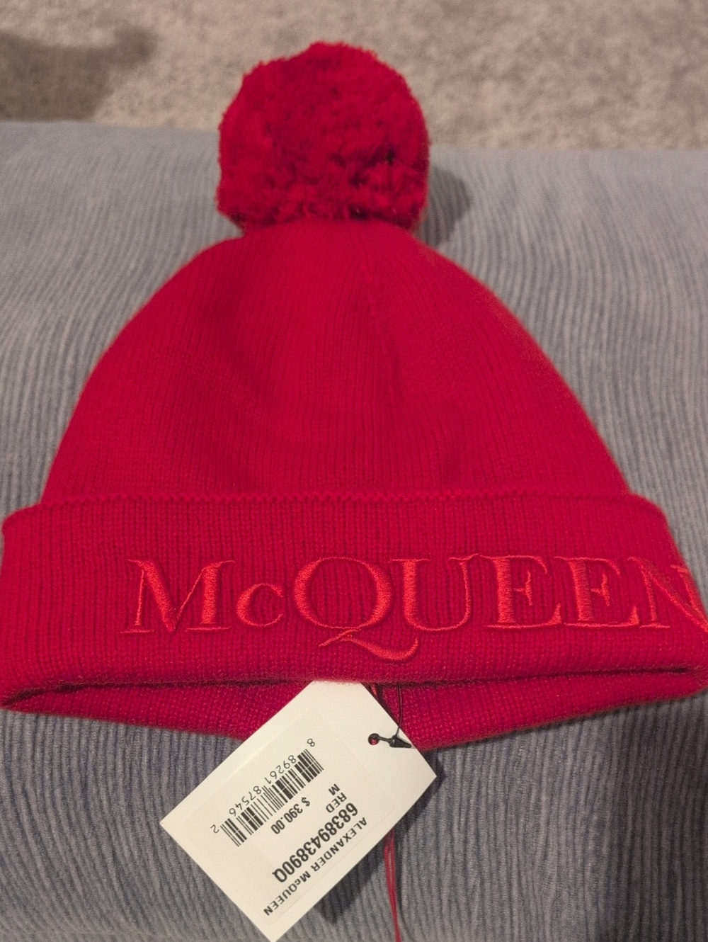 Alexander McQueen Bright Red Pom-Pom Knit Hat